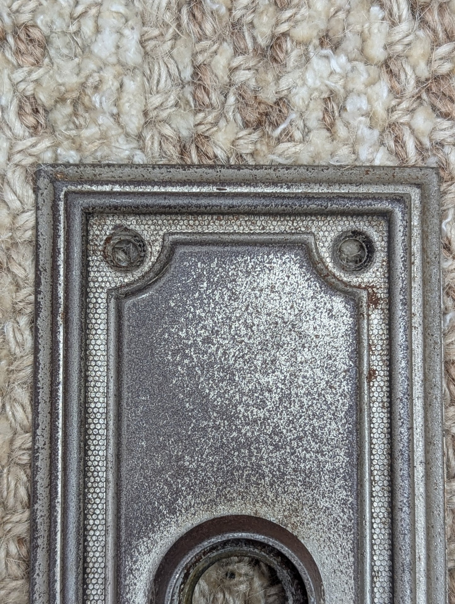 2 3/8" x 7 1/4" Antique Stamped Steel Door Knob Plate