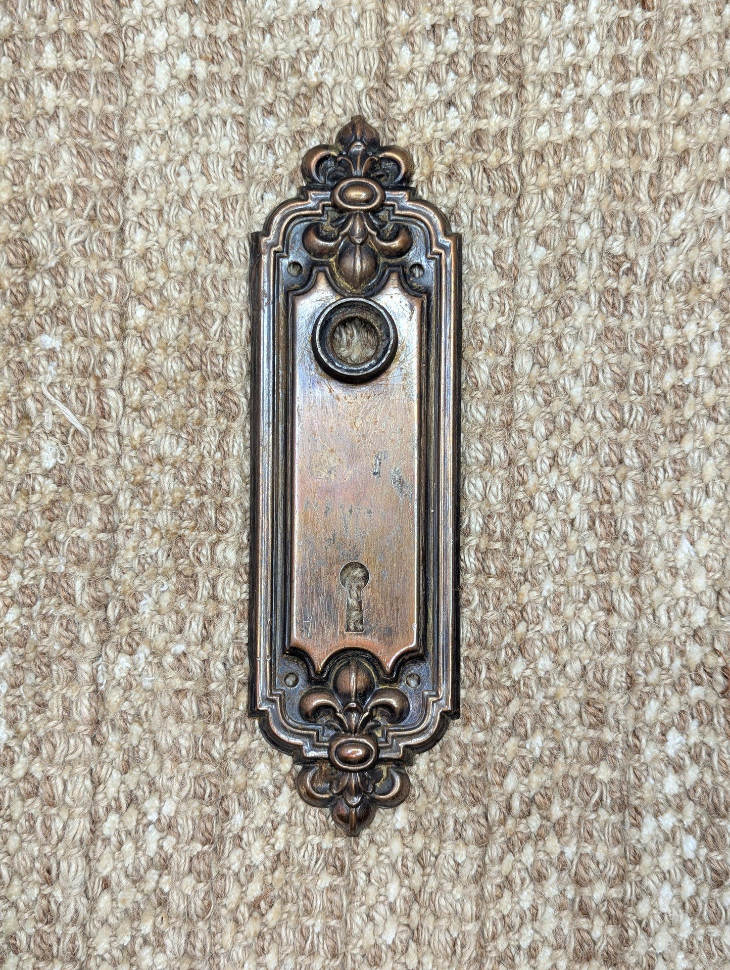 2 5/16" x 7 15/16" Antique Stamped Steel Door Knob Plate