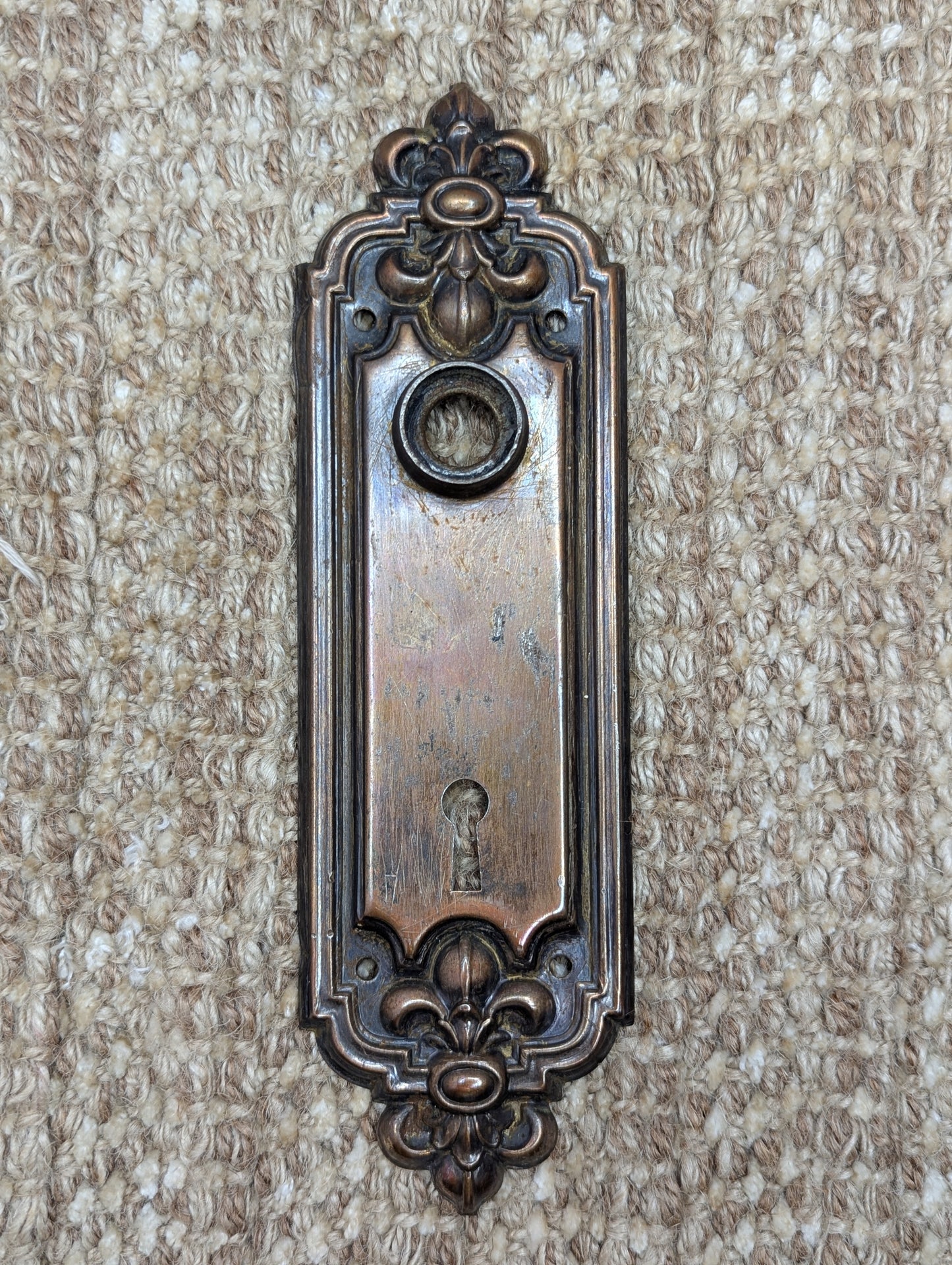 2 5/16" x 7 15/16" Antique Stamped Steel Door Knob Plate