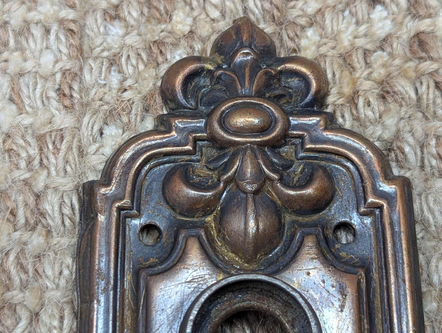 2 5/16" x 7 15/16" Antique Stamped Steel Door Knob Plate
