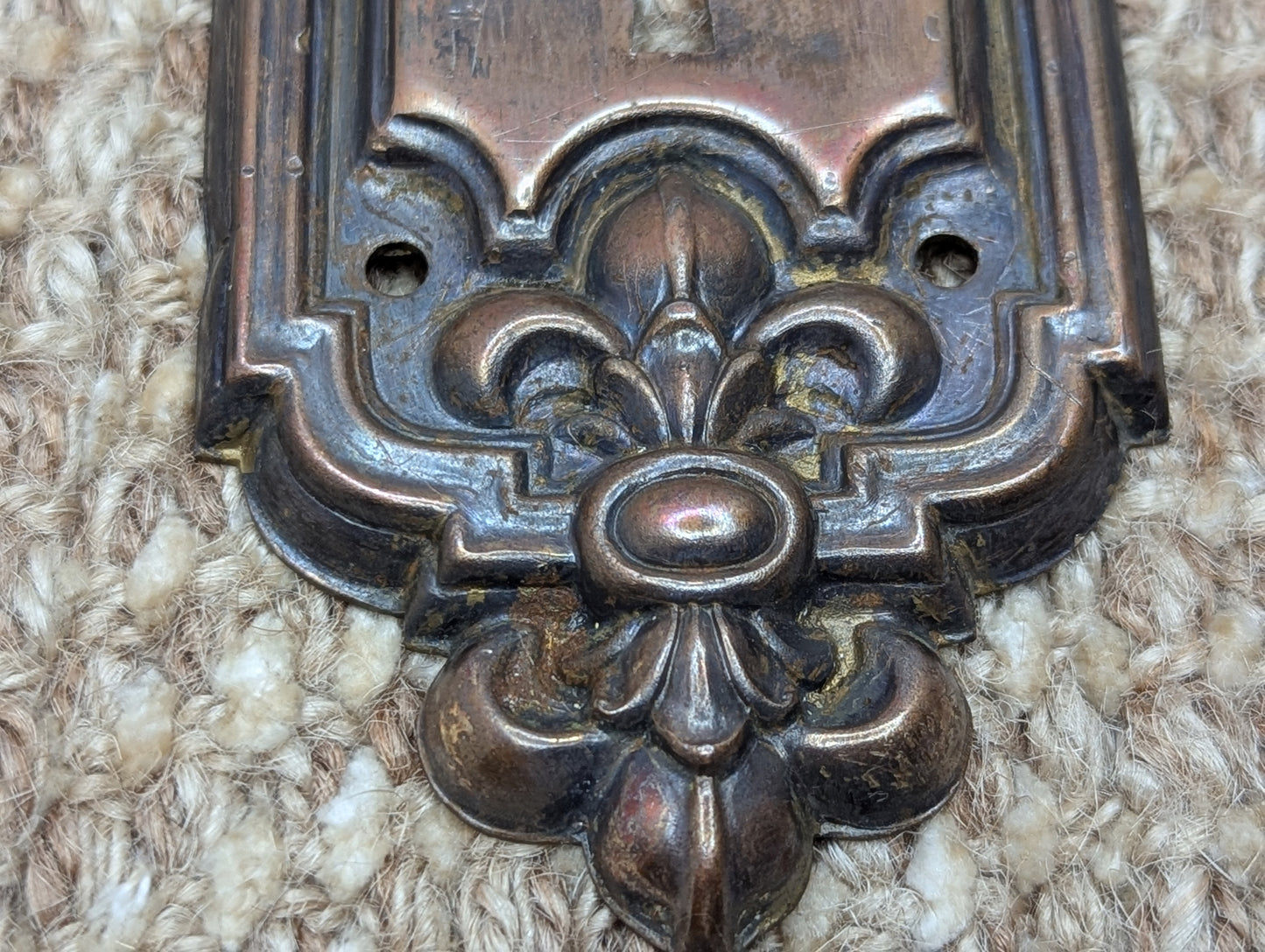 2 5/16" x 7 15/16" Antique Stamped Steel Door Knob Plate