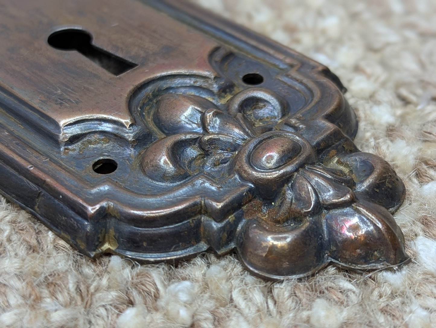 2 5/16" x 7 15/16" Antique Stamped Steel Door Knob Plate