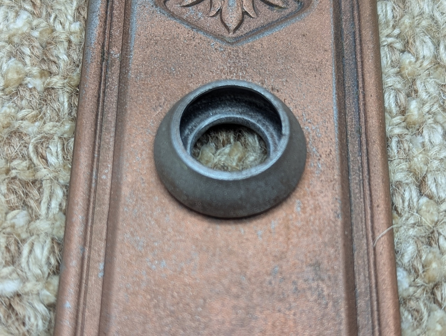 2 1/4" x 7 7/16" Antique Stamped Steel Door Knob Plate-Copper Finish