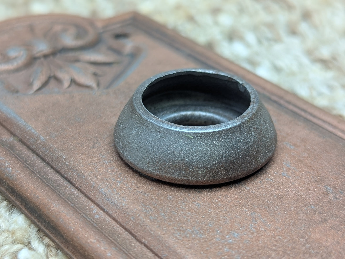 2 1/4" x 7 7/16" Antique Stamped Steel Door Knob Plate-Copper Finish