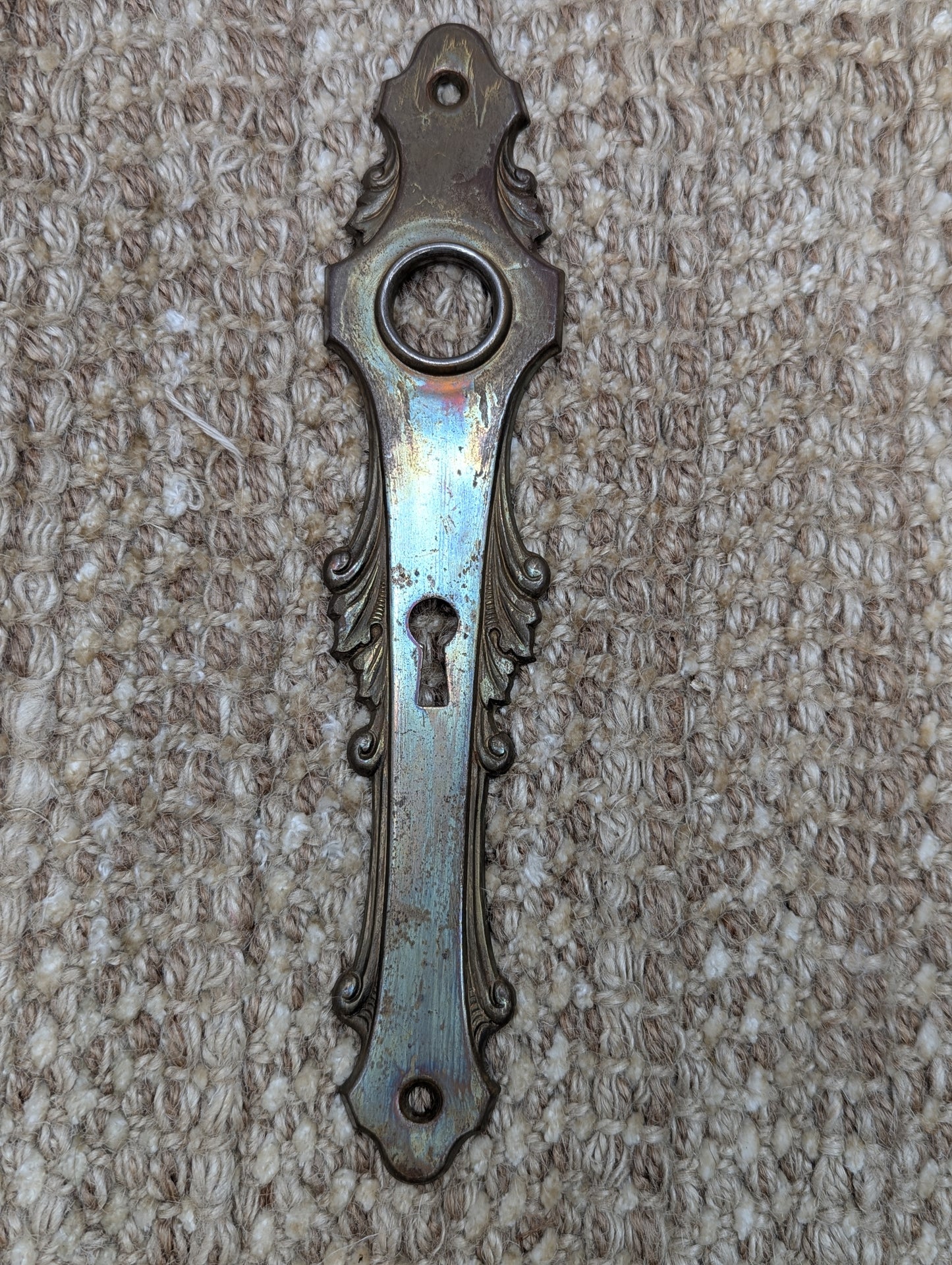 1 11/16" x 8" Antique Stamped Steel Door Knob Plates