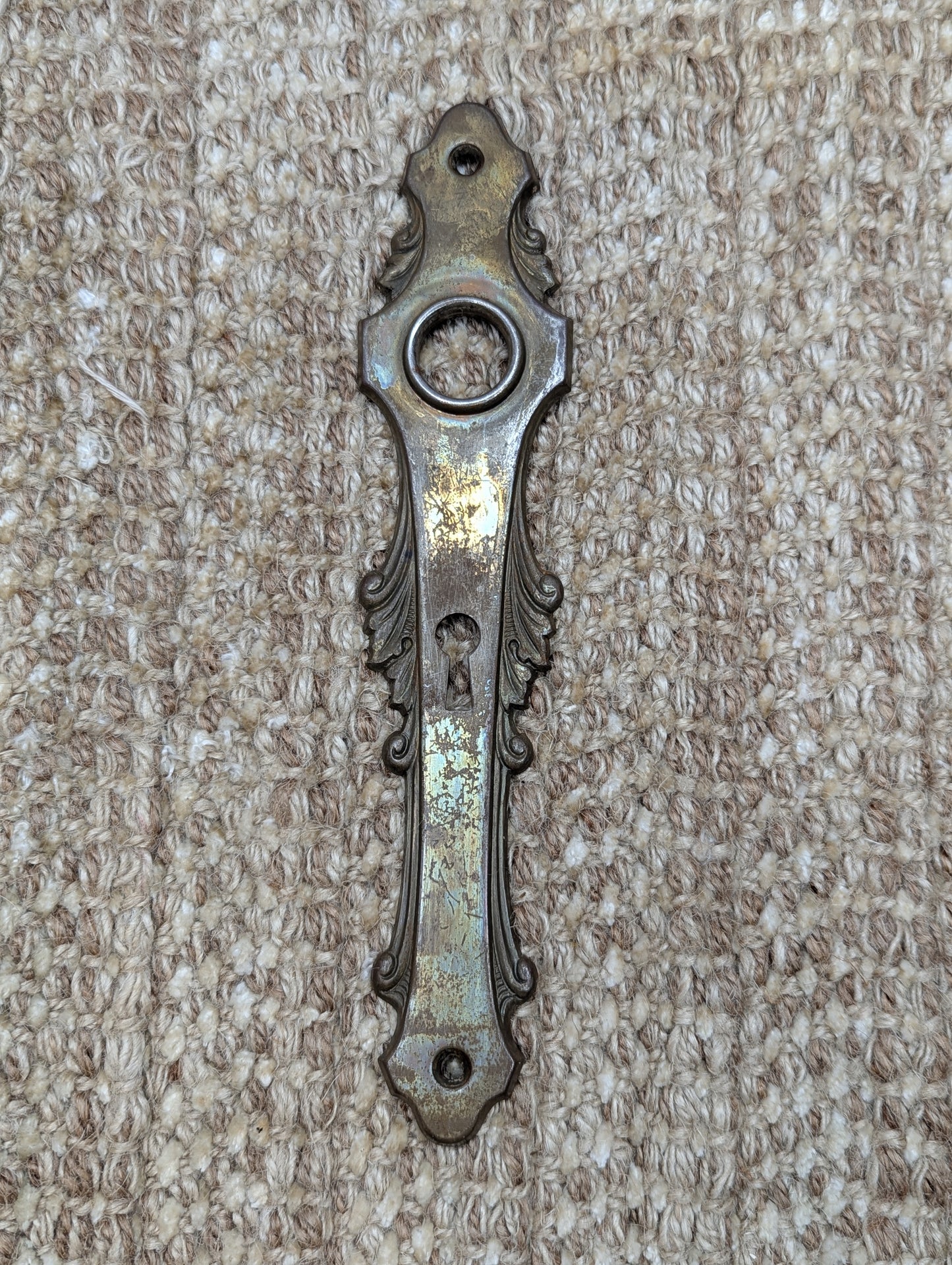 1 11/16" x 8" Antique Stamped Steel Door Knob Plates