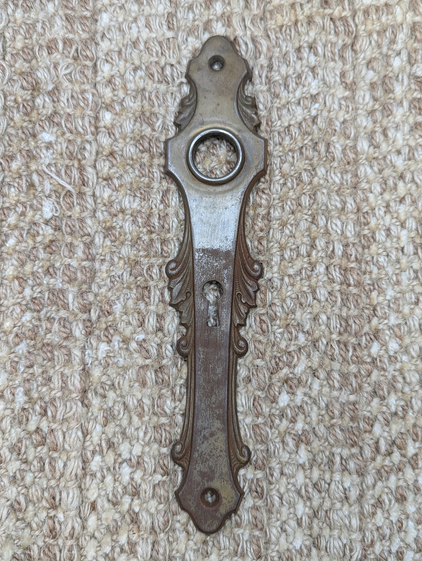 1 11/16" x 8" Antique Stamped Steel Door Knob Plates