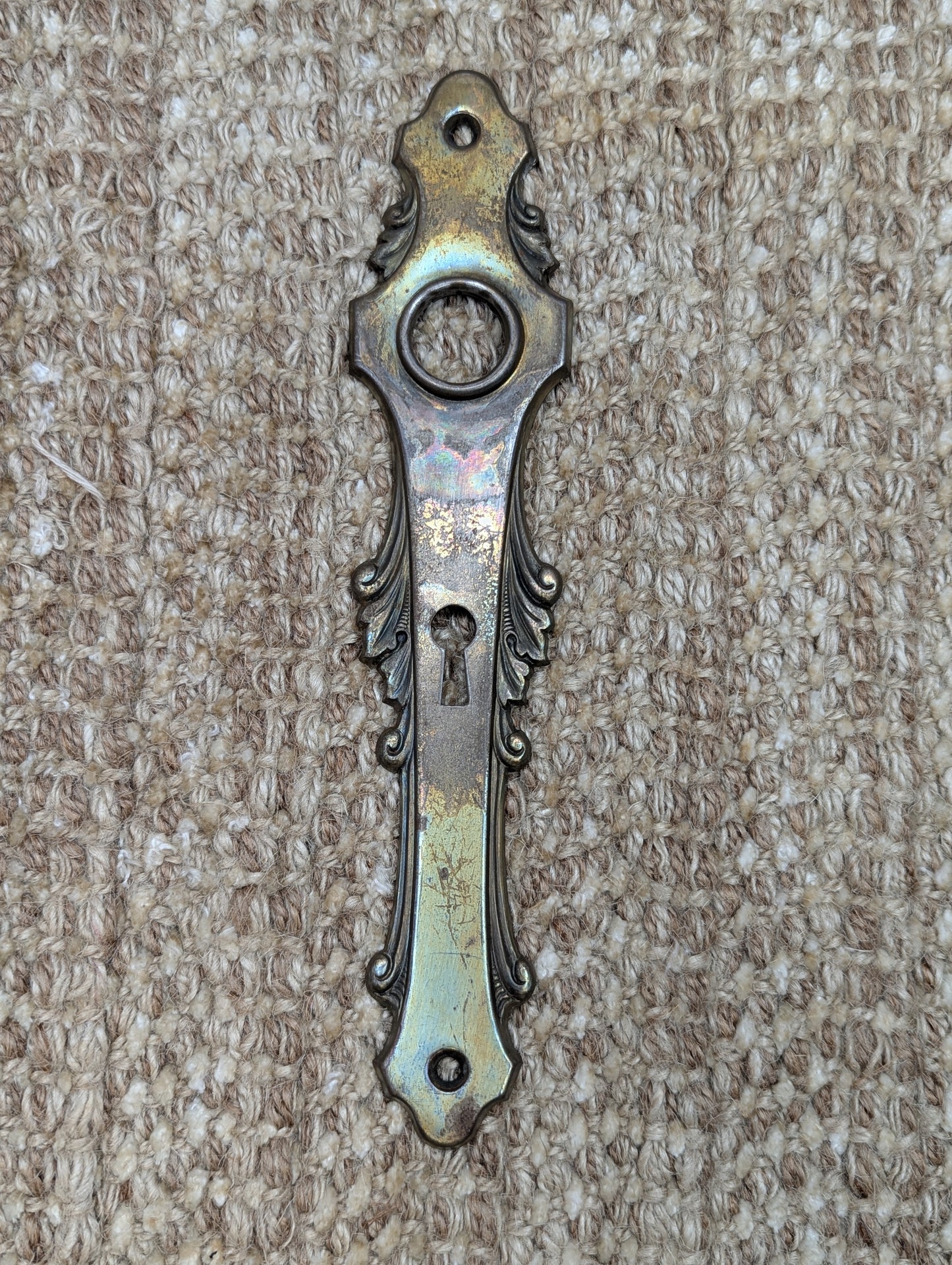 1 11/16" x 8" Antique Stamped Steel Door Knob Plates