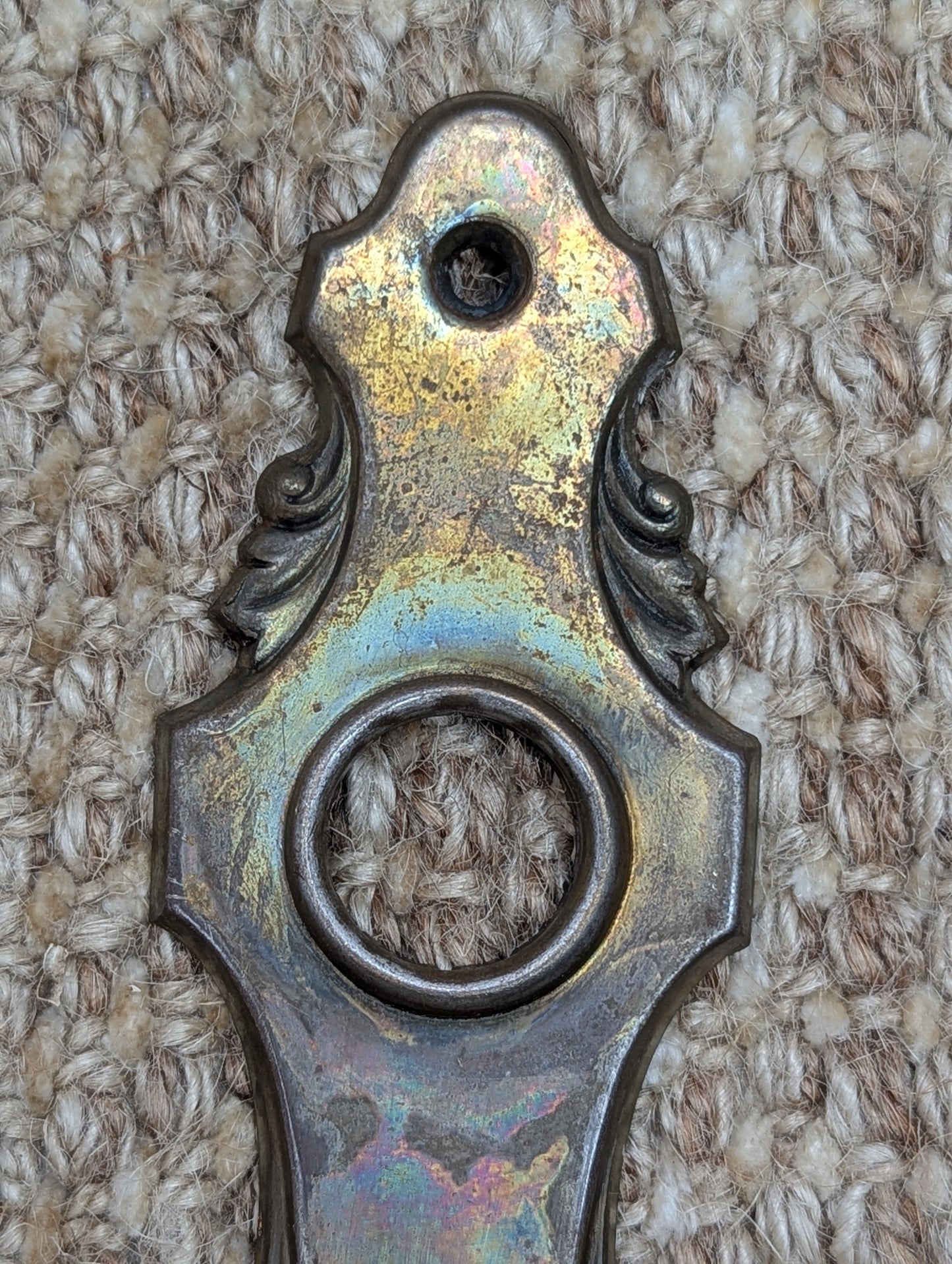 1 11/16" x 8" Antique Stamped Steel Door Knob Plates
