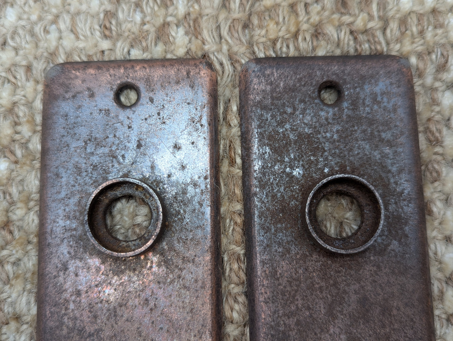 1 15/16" x 5 13/16" Pair Of Antique Stamped Steel Door Knob Plates