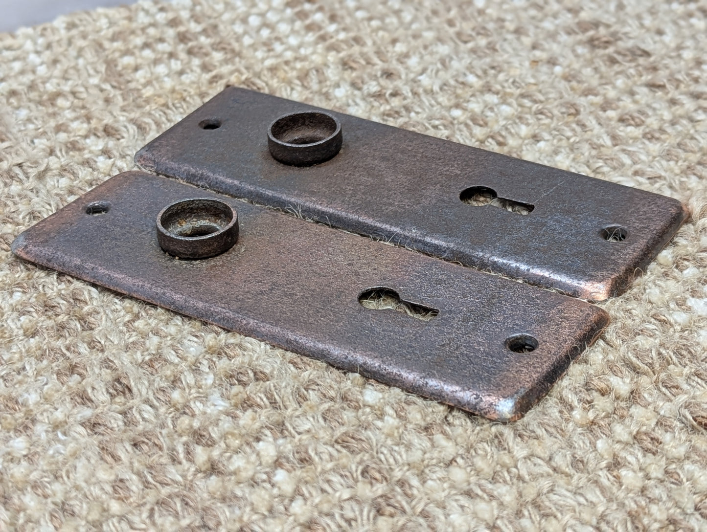 1 15/16" x 5 13/16" Pair Of Antique Stamped Steel Door Knob Plates