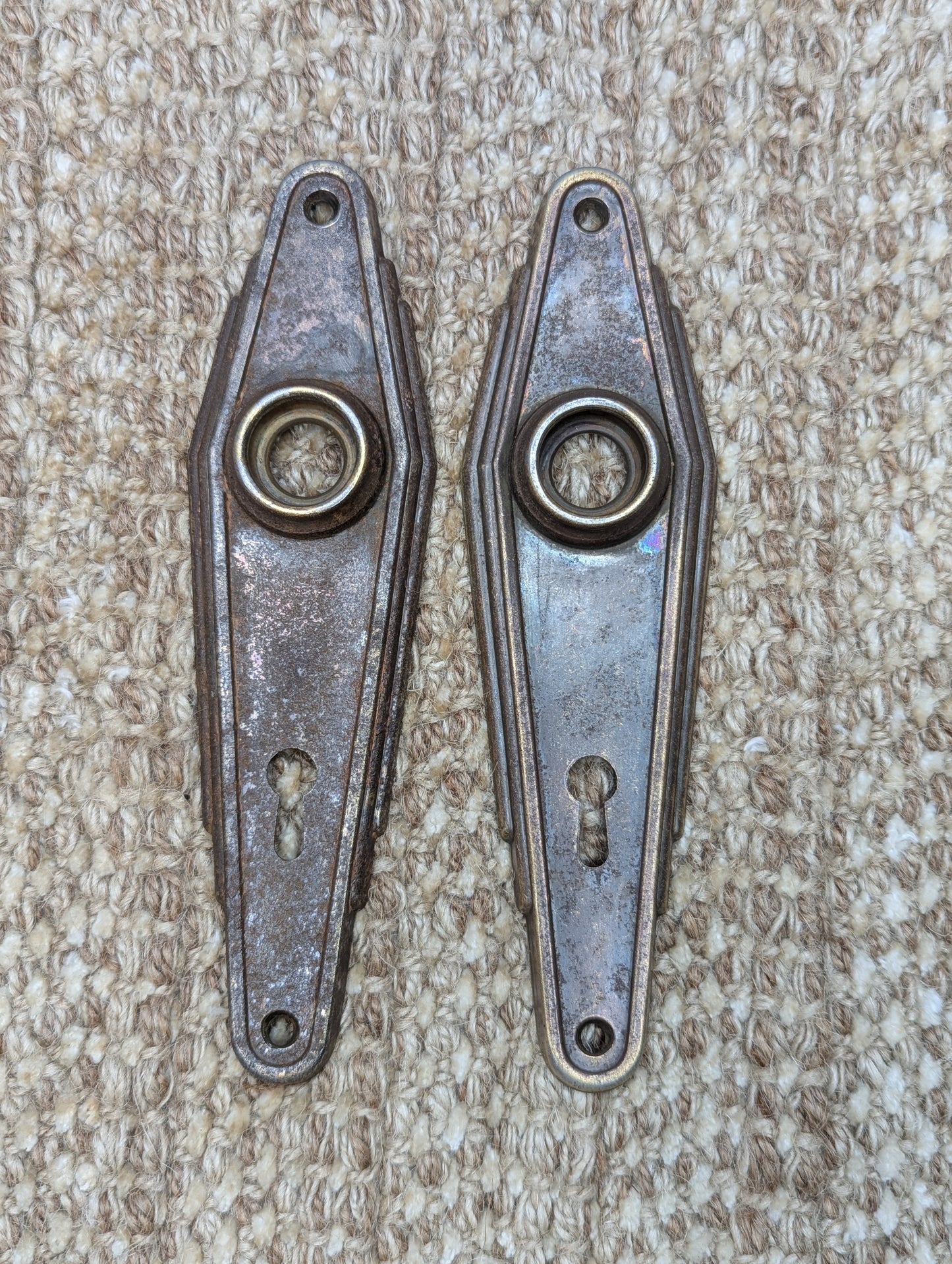1 3/4" x 6 1/2" Pair Of Antique Stamped Steel Door Knob Plates