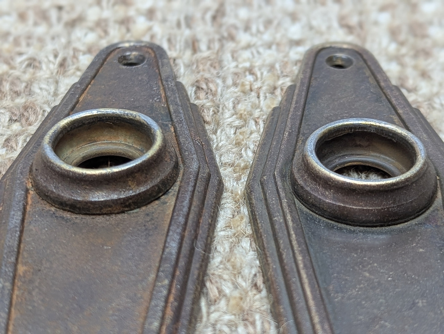 1 3/4" x 6 1/2" Pair Of Antique Stamped Steel Door Knob Plates