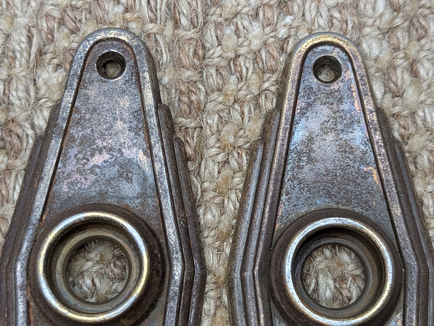 1 3/4" x 6 1/2" Pair Of Antique Stamped Steel Door Knob Plates