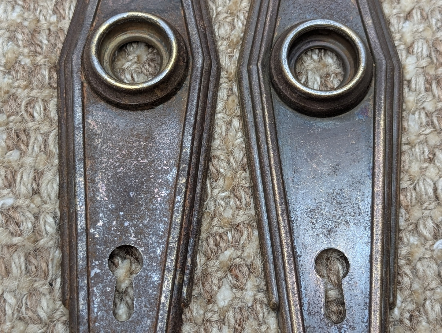 1 3/4" x 6 1/2" Pair Of Antique Stamped Steel Door Knob Plates