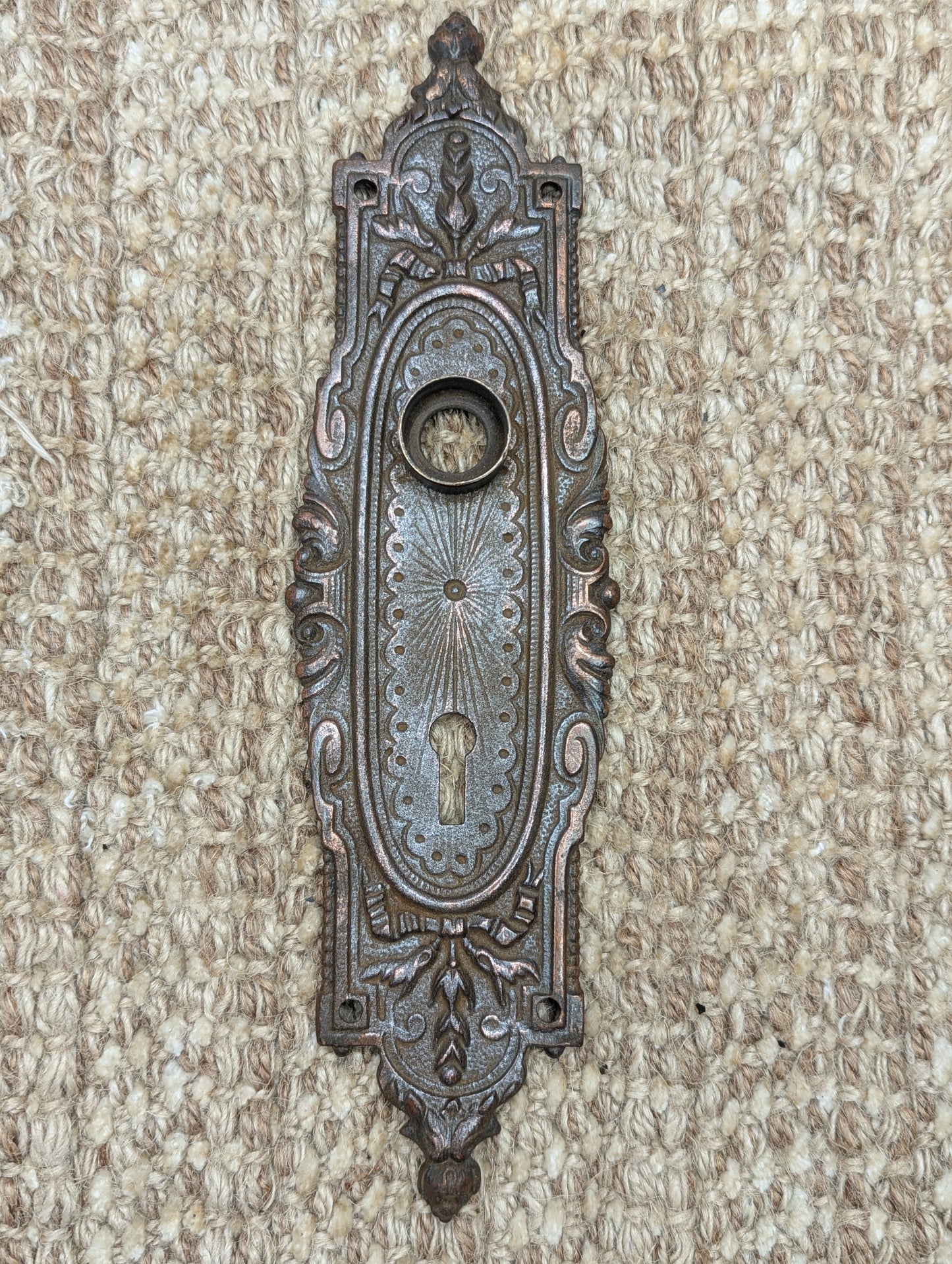 2 3/8" x 8 3/4" Antique Cast Iron Door Knob Plate Hardware #7858 1/2