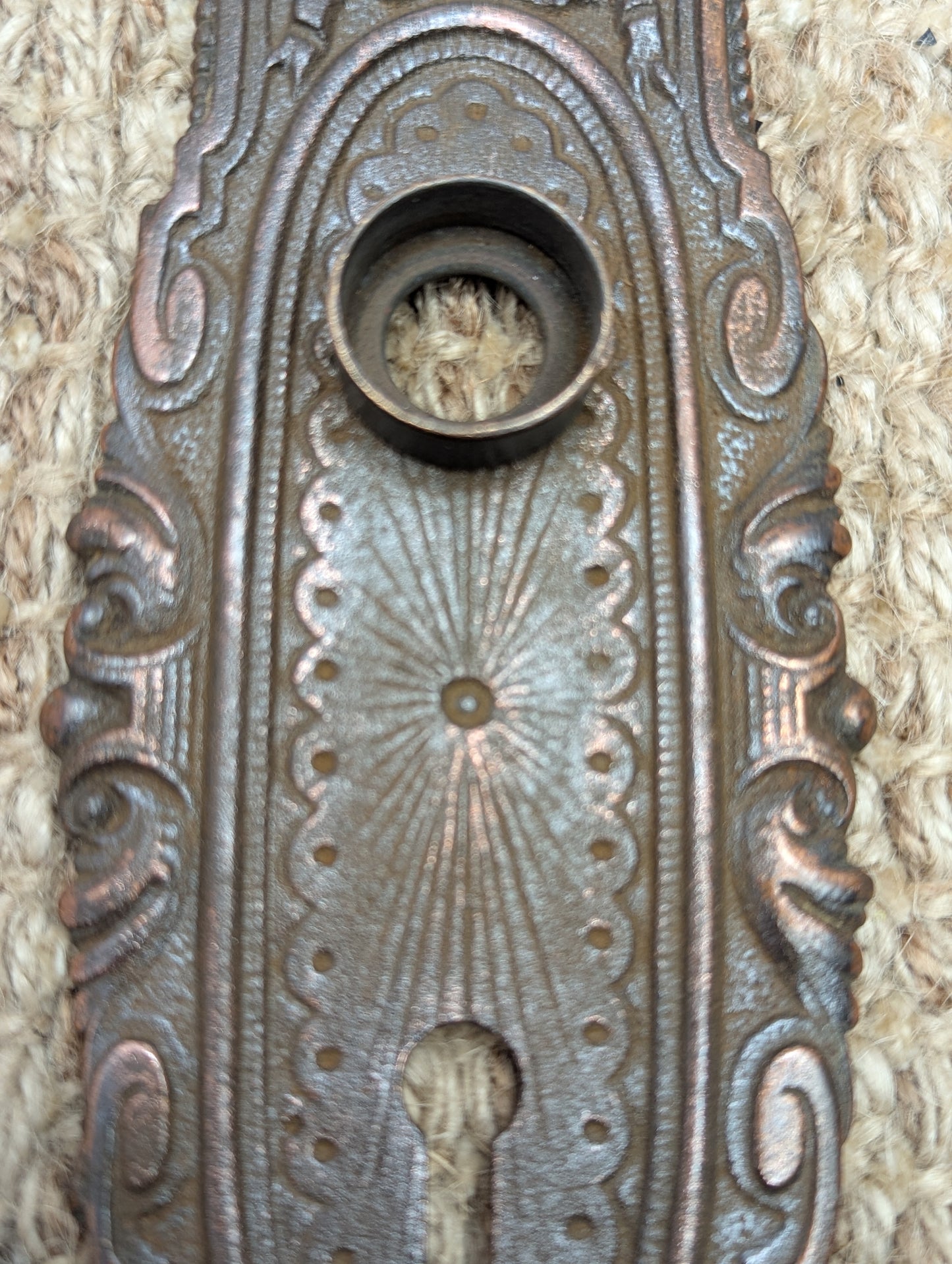2 3/8" x 8 3/4" Antique Cast Iron Door Knob Plate Hardware #7858 1/2