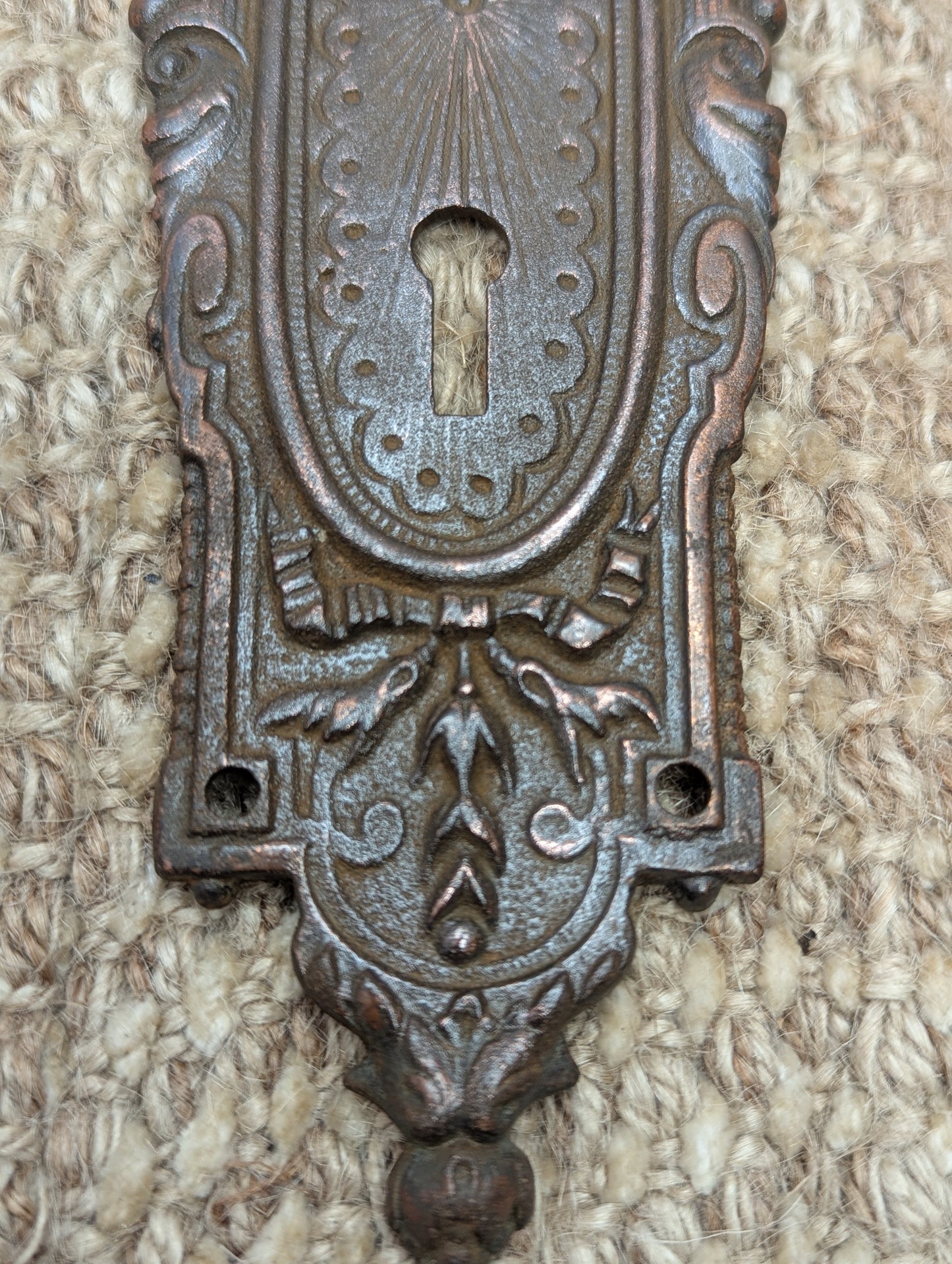 2 3/8" x 8 3/4" Antique Cast Iron Door Knob Plate Hardware #7858 1/2