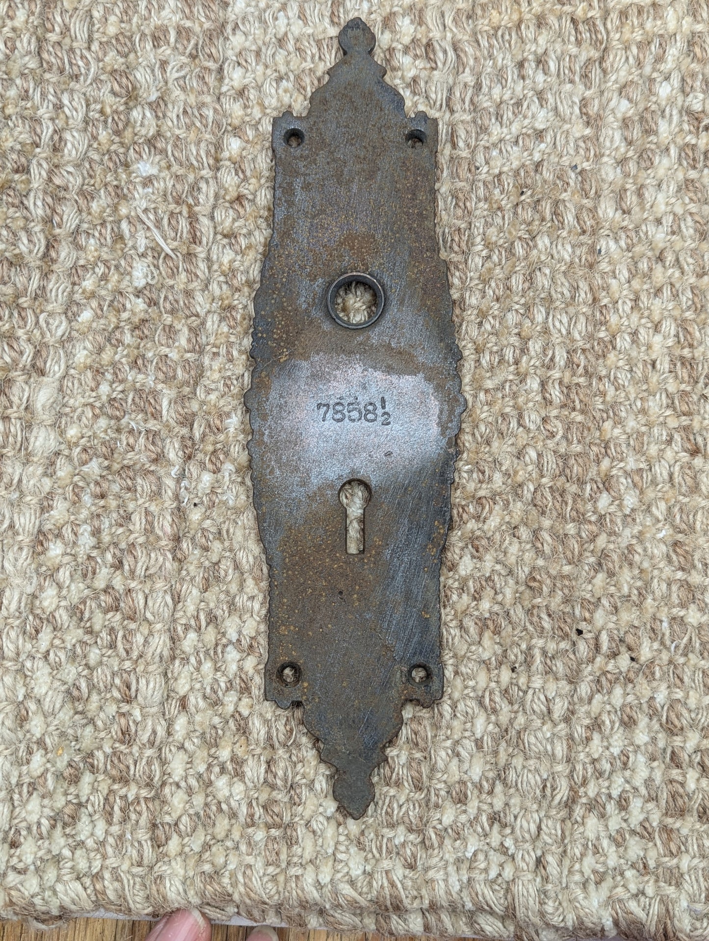 2 3/8" x 8 3/4" Antique Cast Iron Door Knob Plate Hardware #7858 1/2