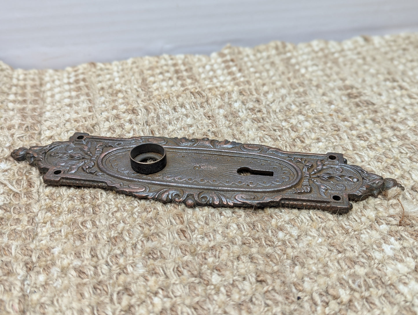 2 3/8" x 8 3/4" Antique Cast Iron Door Knob Plate Hardware #7858 1/2