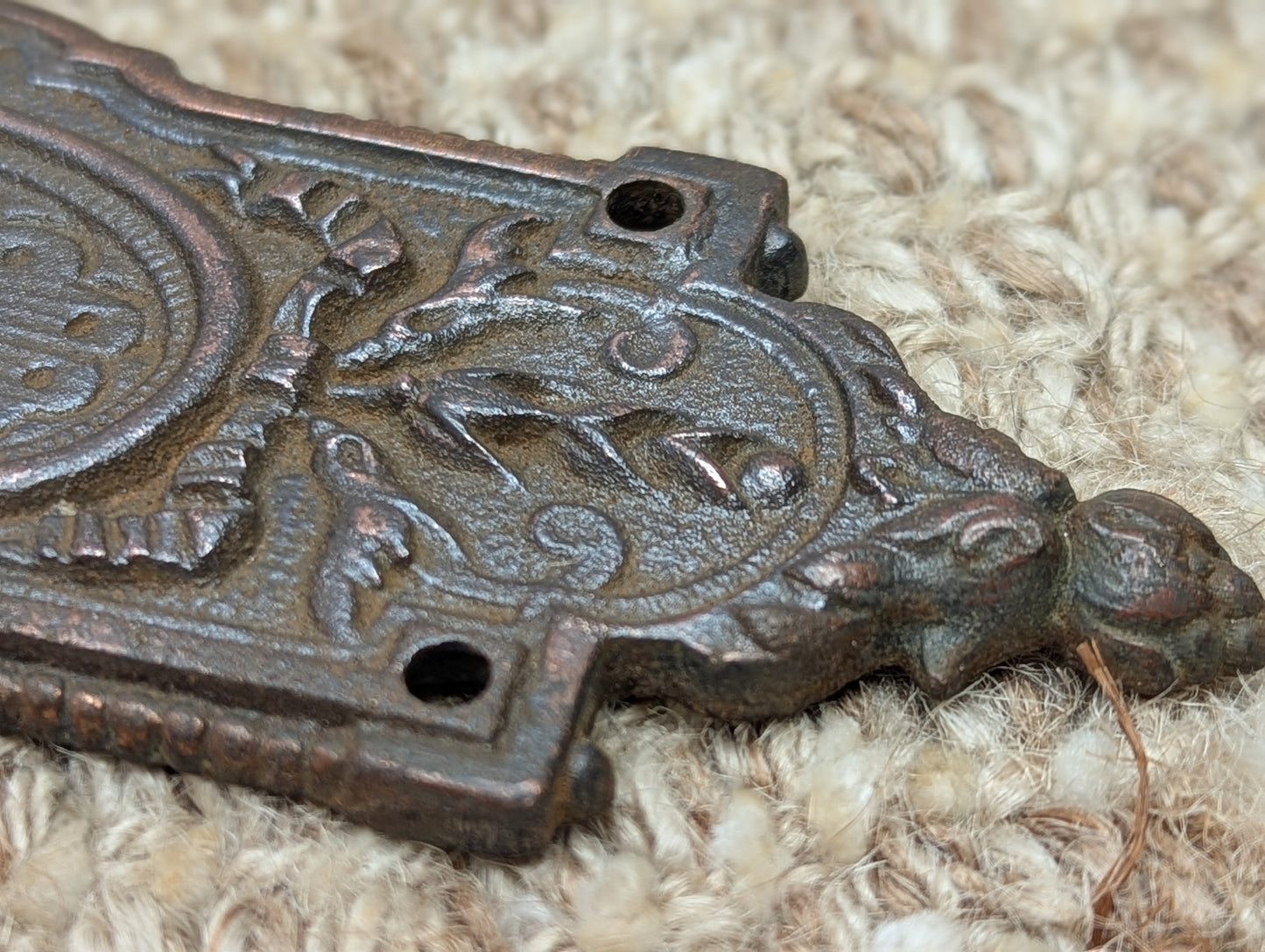 2 3/8" x 8 3/4" Antique Cast Iron Door Knob Plate Hardware #7858 1/2