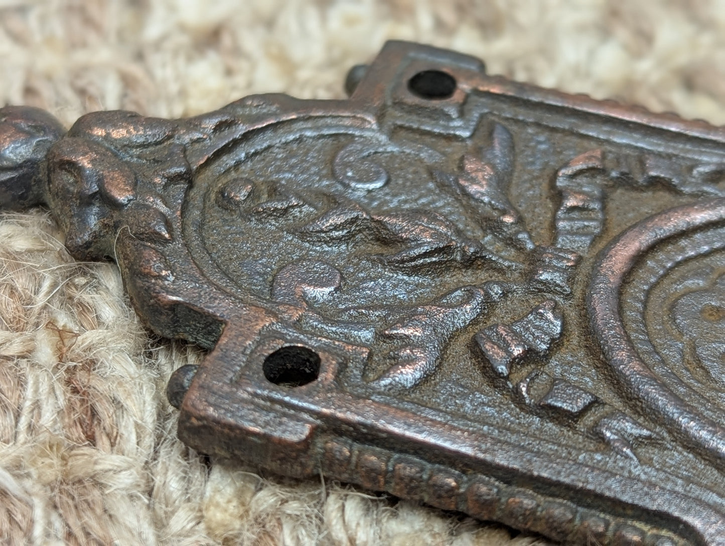 2 3/8" x 8 3/4" Antique Cast Iron Door Knob Plate Hardware #7858 1/2
