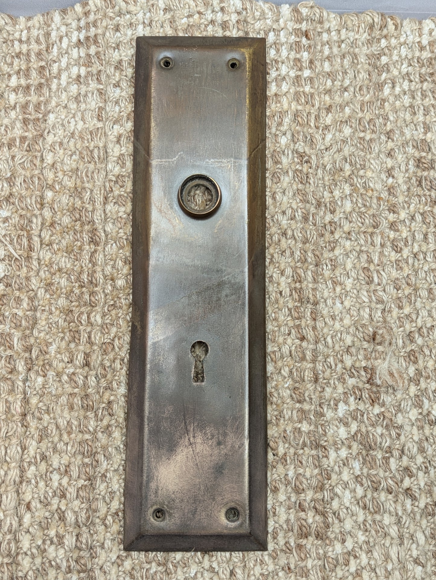 2 3/4" x 10 7/16" Antique Stamped Brass Door Knob Plate