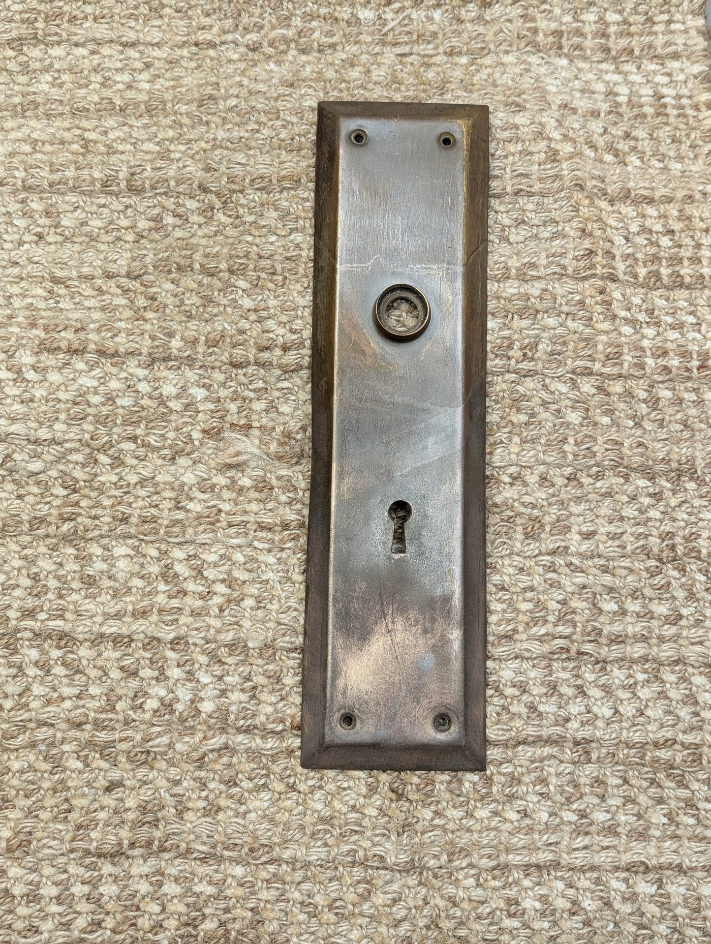 2 3/4" x 10 7/16" Antique Stamped Brass Door Knob Plate