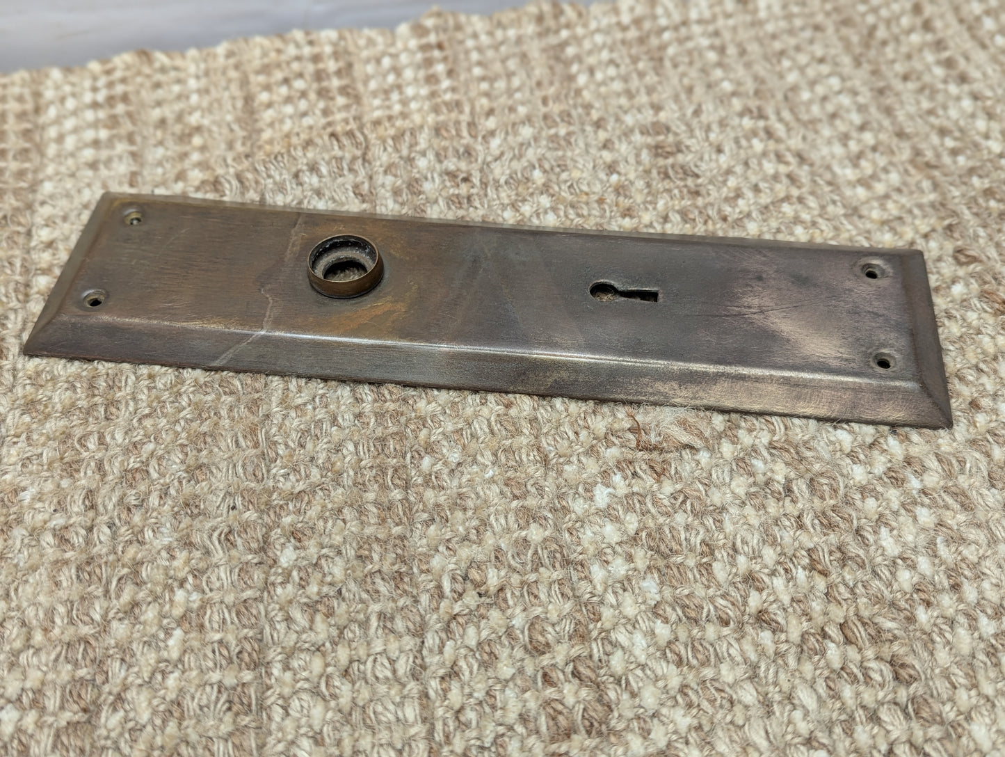 2 3/4" x 10 7/16" Antique Stamped Brass Door Knob Plate