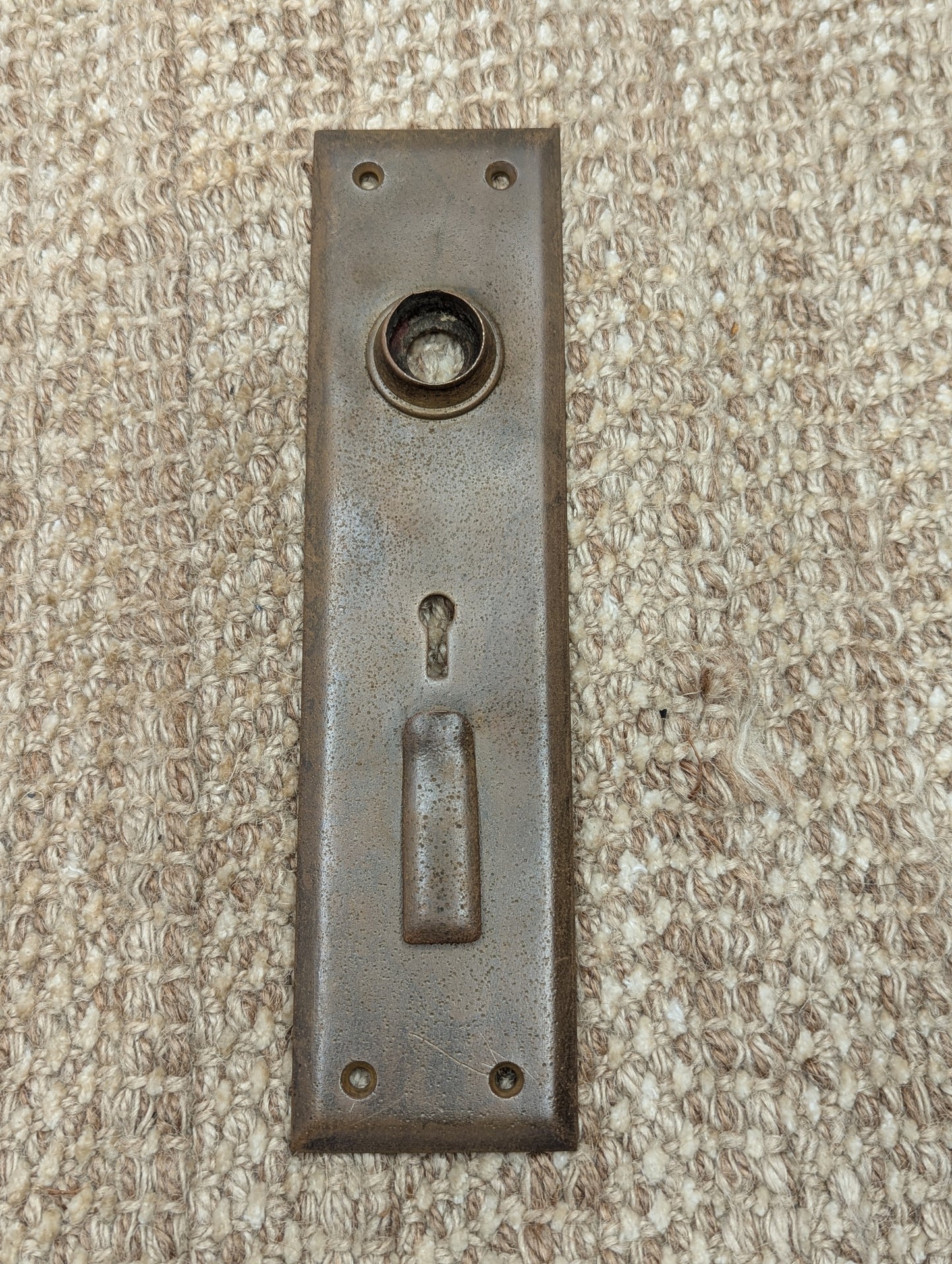 2 1/8" x 8 3/8" Antique Exterior Cast Brass Door Knob Plate