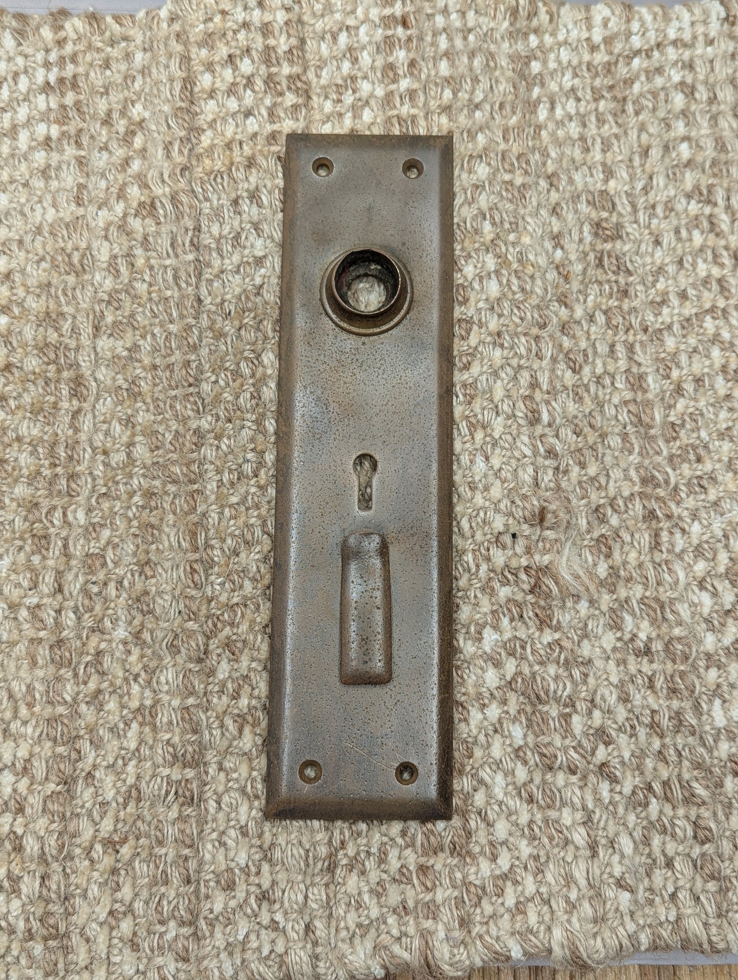 2 1/8" x 8 3/8" Antique Exterior Cast Brass Door Knob Plate