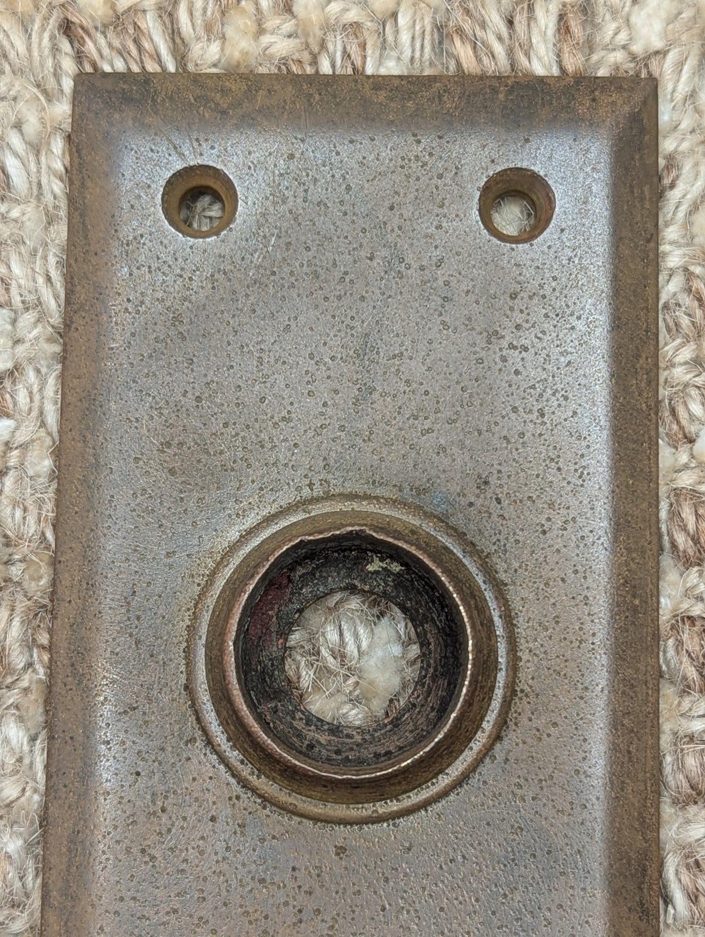 2 1/8" x 8 3/8" Antique Exterior Cast Brass Door Knob Plate