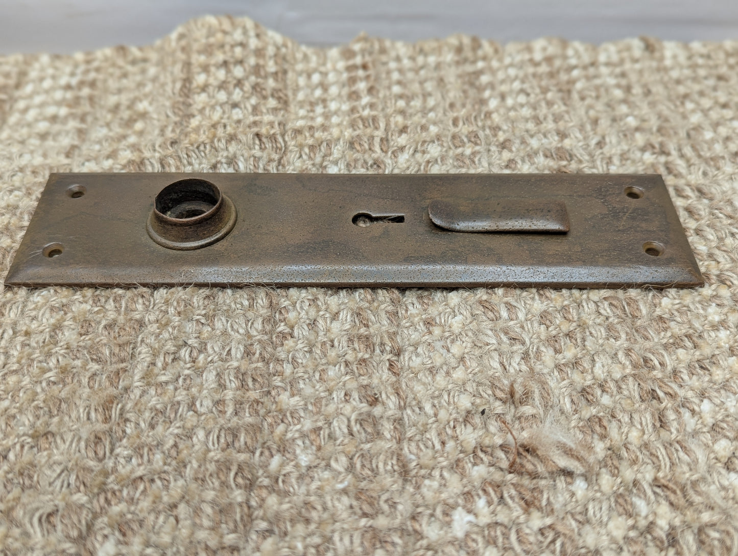 2 1/8" x 8 3/8" Antique Exterior Cast Brass Door Knob Plate