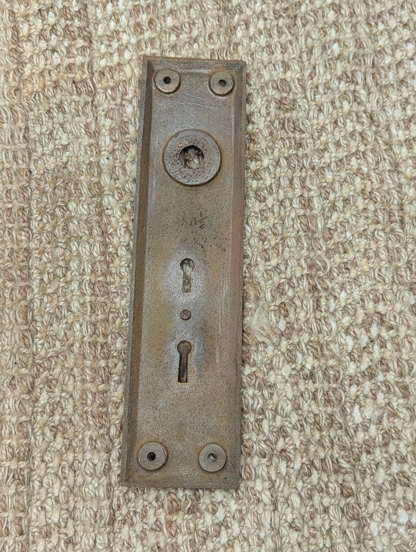 2 1/8" x 8 3/8" Antique Exterior Cast Brass Door Knob Plate