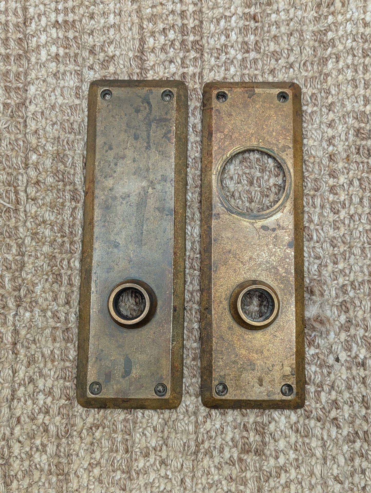 2 1/2" x 8" Pair Of Antique Corbin Cast Brass Door Knob Plates #74030