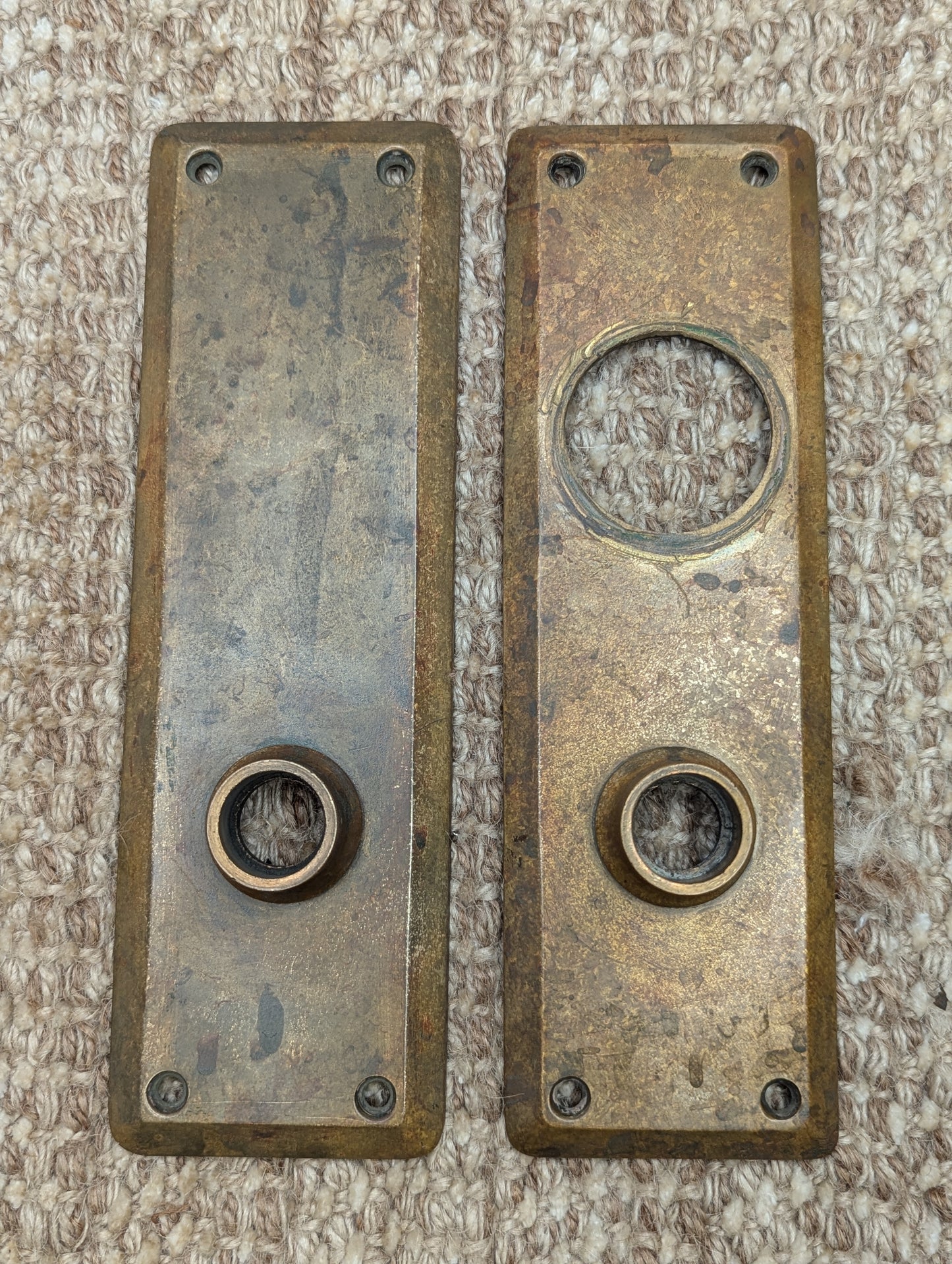 2 1/2" x 8" Pair Of Antique Corbin Cast Brass Door Knob Plates #74030