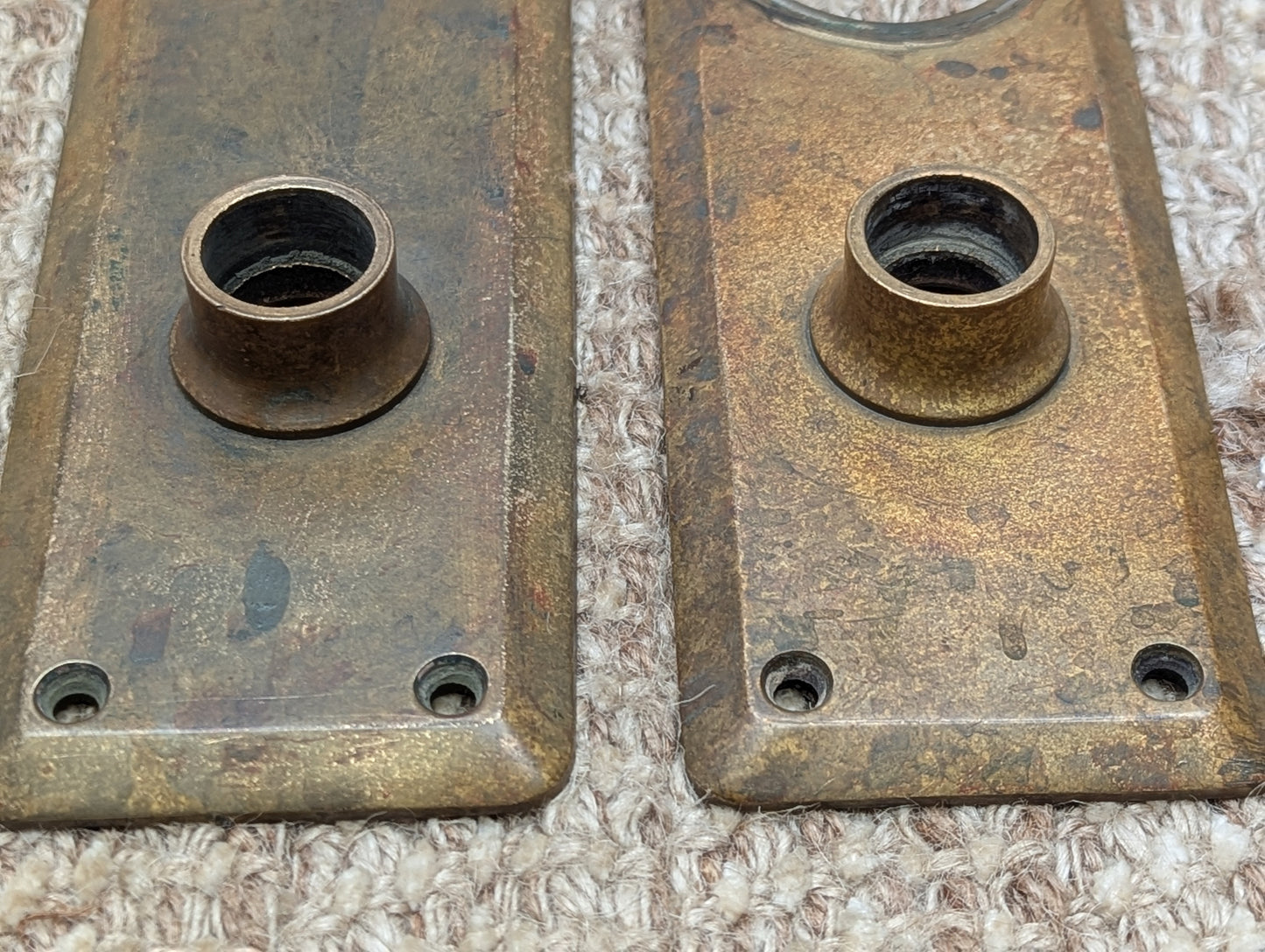 2 1/2" x 8" Pair Of Antique Corbin Cast Brass Door Knob Plates #74030