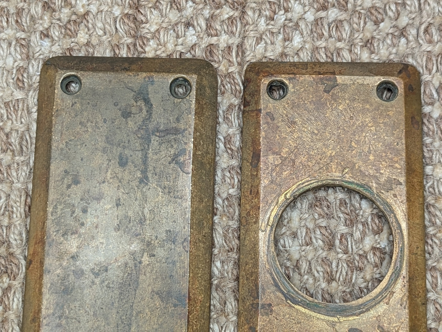 2 1/2" x 8" Pair Of Antique Corbin Cast Brass Door Knob Plates #74030