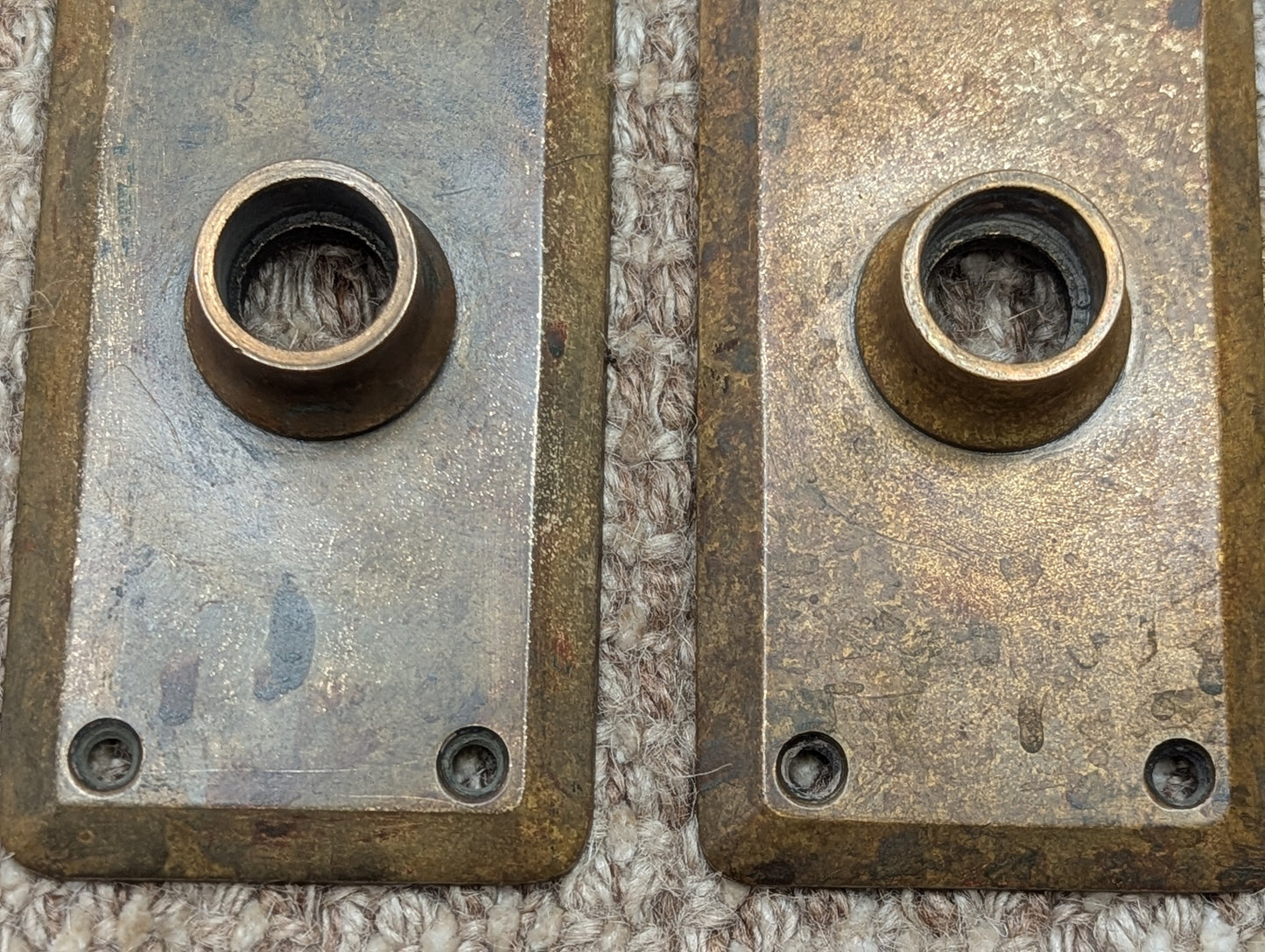 2 1/2" x 8" Pair Of Antique Corbin Cast Brass Door Knob Plates #74030