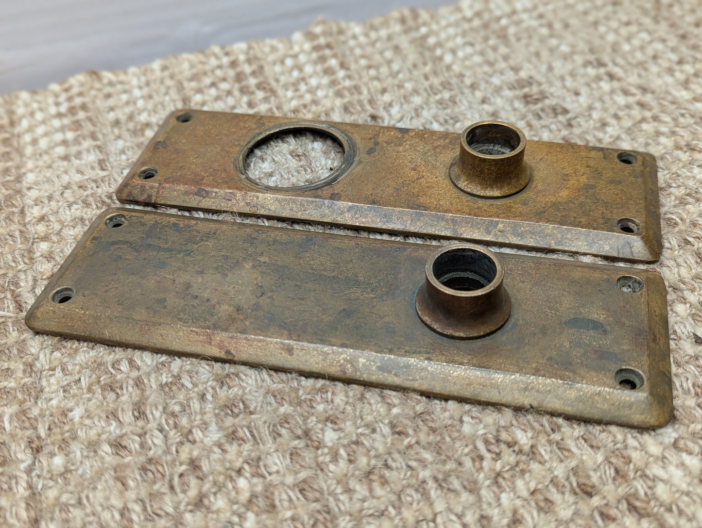 2 1/2" x 8" Pair Of Antique Corbin Cast Brass Door Knob Plates #74030