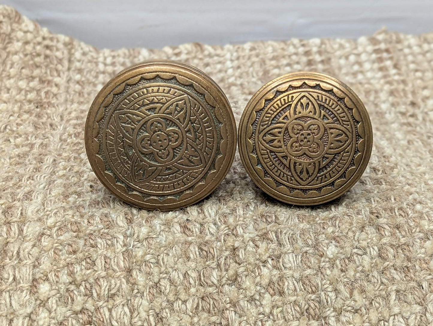 2 7/16" & 2 1/8" Antique Corbin Decorative Brass Door Knob Circa 1881