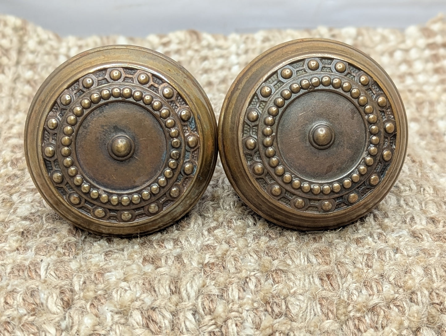 2 1/4" Antique Corbin Como Decorative Stamped Brass Door Knob Circa 1905