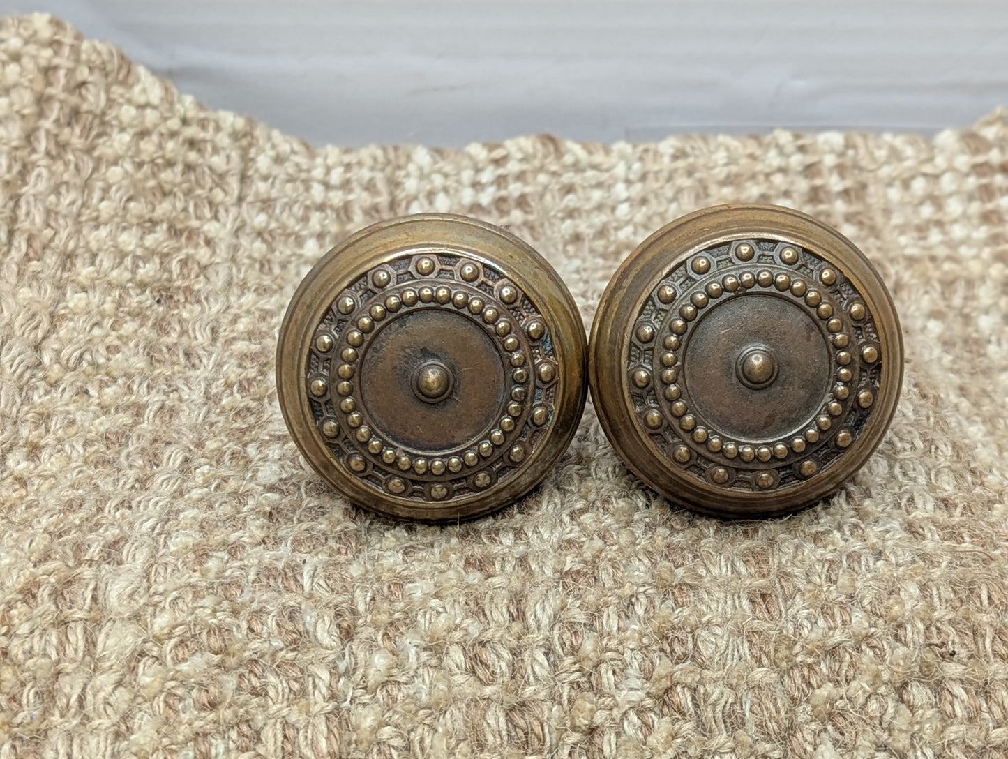 2 1/4" Antique Corbin Como Decorative Stamped Brass Door Knob Circa 1905