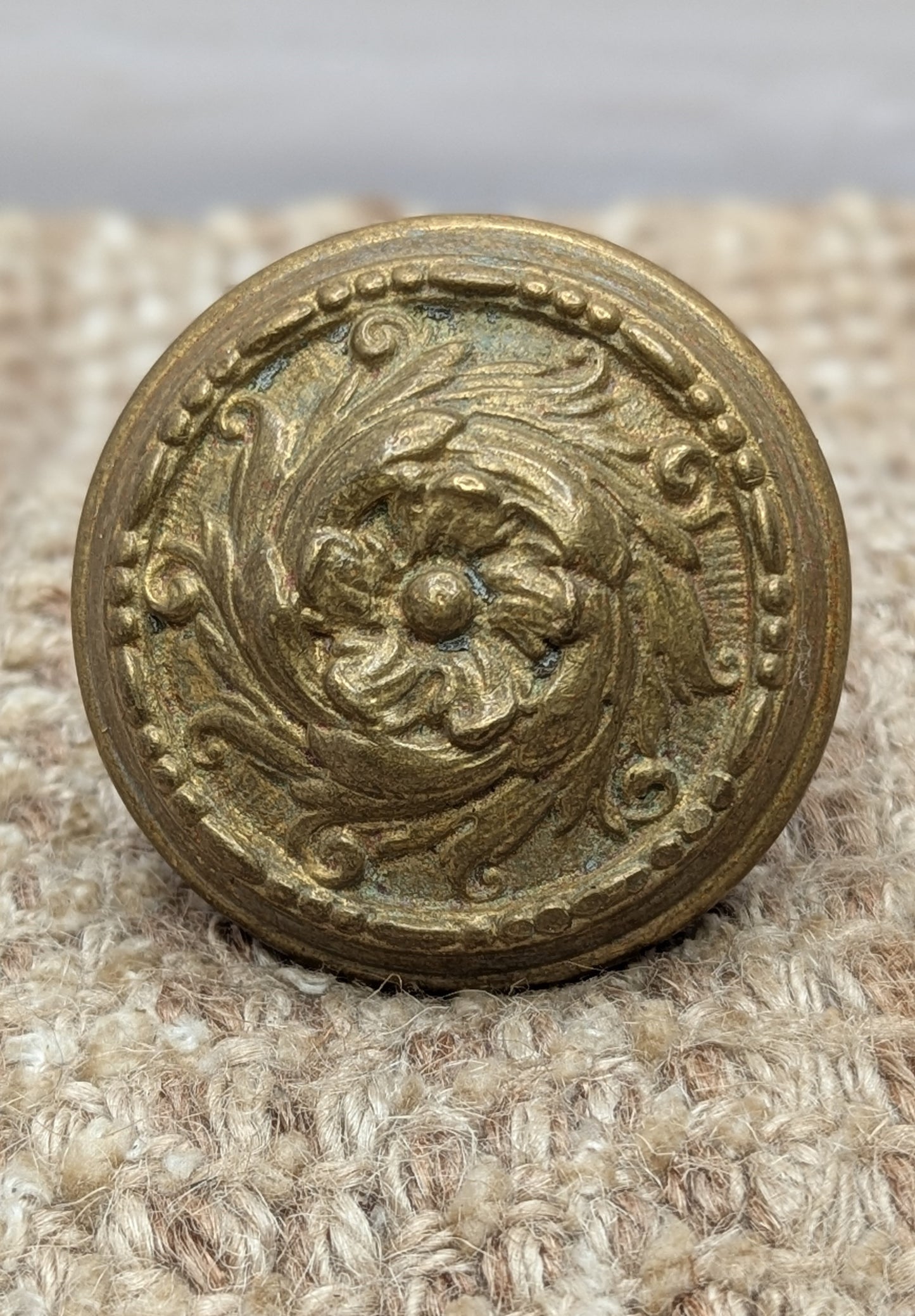 2 1/4" Antique Barrows Arcola Decorative Brass Door Knob Circa 1900