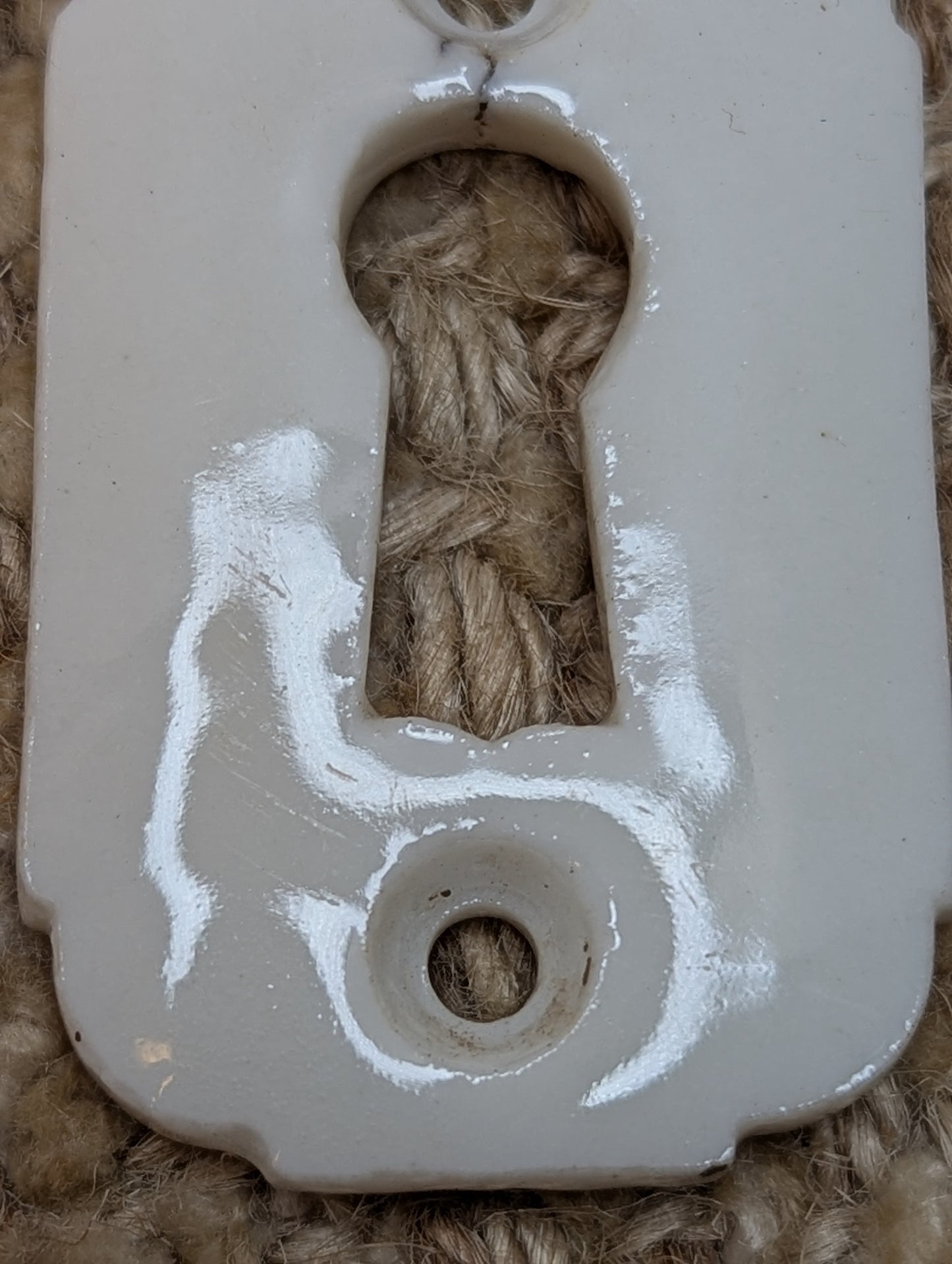 Antique White Porcelain Key Hole Cover Escutcheon