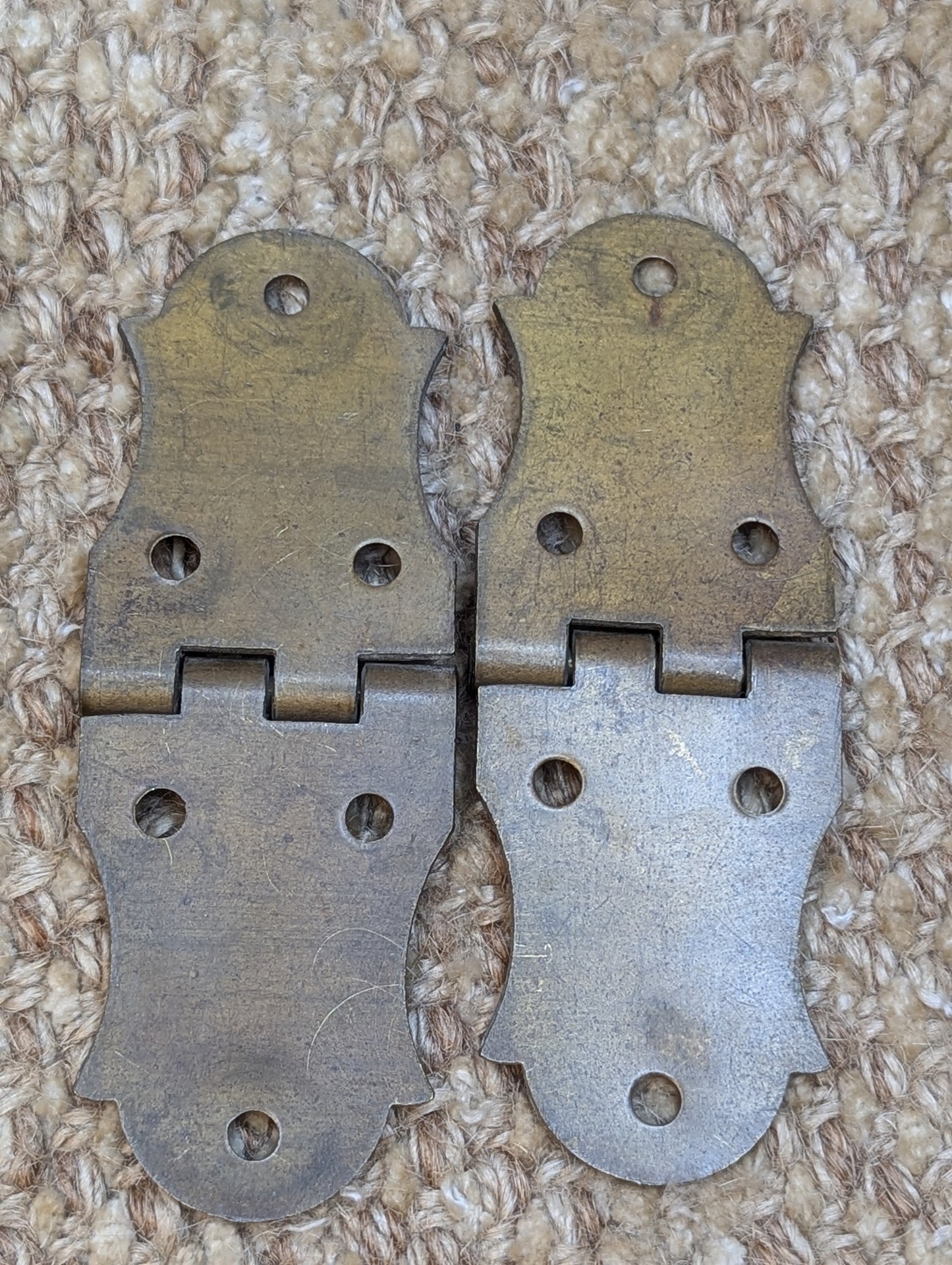 Pair Of 1 3/8" x 3 7/8" Antique Brass Cabinet Door Hinge