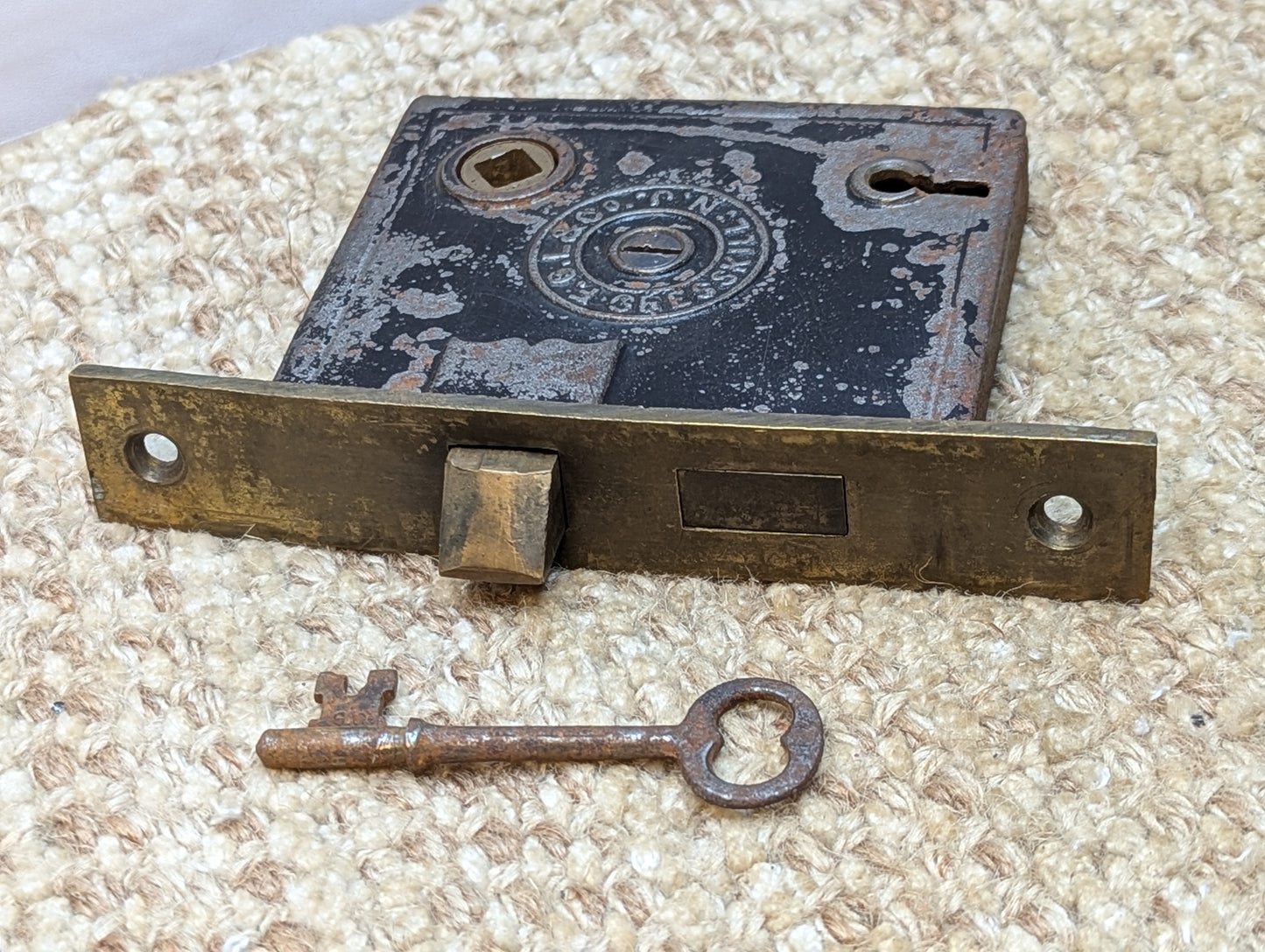 Antique F.G.I & Co. Interior Mortise Lock Door Hardware #500 With Key