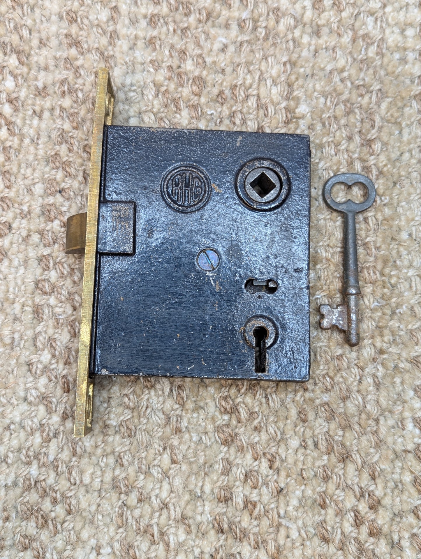 Antique RH Co. Interior Mortise Lock Door Hardware #0254 with Key