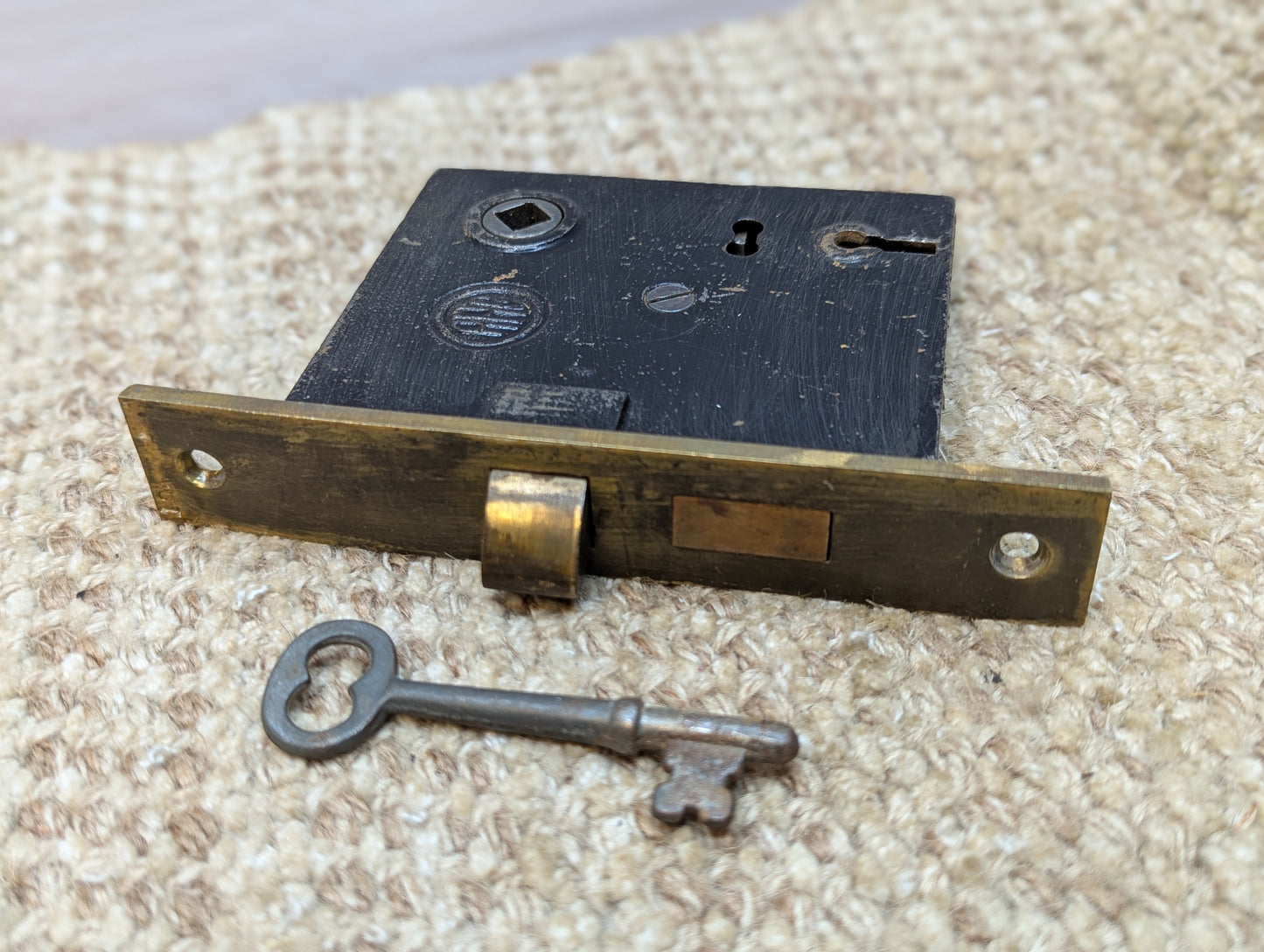 Antique RH Co. Interior Mortise Lock Door Hardware #0254 with Key