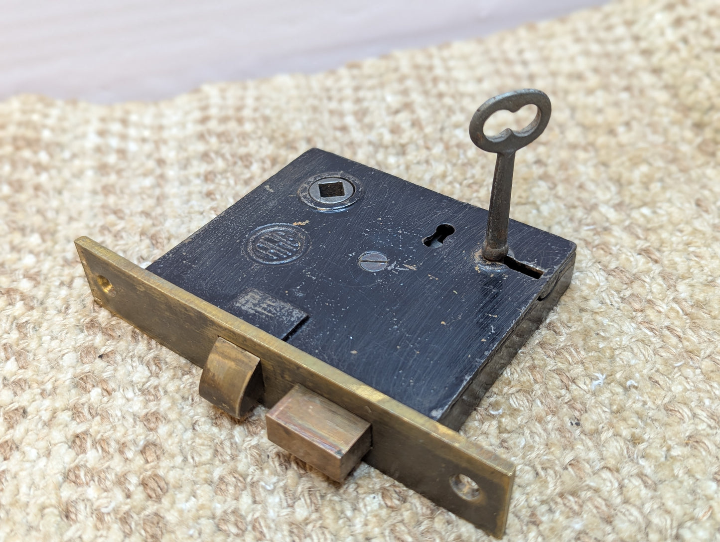 Antique RH Co. Interior Mortise Lock Door Hardware #0254 with Key